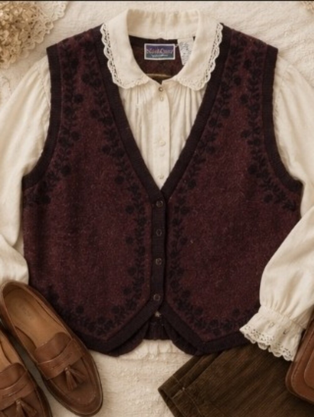 Vintage Northcrest Women's Burgundy 100% Wool Vest